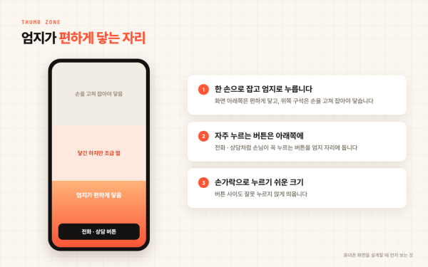 한 손으로 잡았을 때 엄지가 편하게 닿는 자리